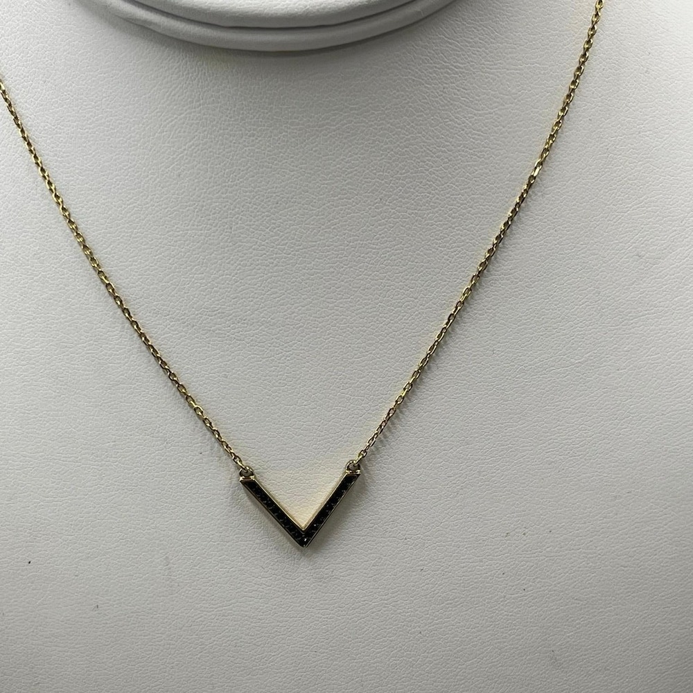 Michael Kors‎ Black Crystal Pave V Chevron Gold Plated Pendant Necklace Minimal